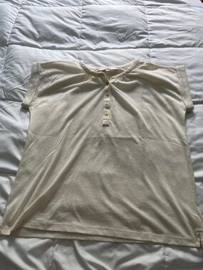 LOFT Cream Button-Front boxy fit Short Sleeve Top